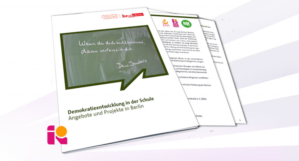 Die Broschüre “Demokratieentwicklung in der Schule” bietet eine Übersicht zu demokratiepädagogischen Themen und Angeboten für die Schulen und die Möglichkeit, direkt eine Ansprechpartnerin oder einen Ansprechpartner zu finden, der das schulische Vorhaben unterstützt.